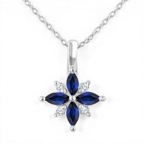 4x2mm Sapphire and 0.04 ctw Diamond 10K White Gold Pendant