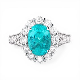 Oval Topaz and 1.75 ctw Diamond Halo 18K White Gold Ring