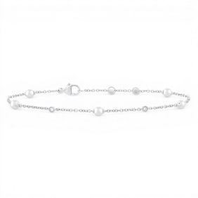 3mm Cultured Pearl and 0.07 ctw White Diamond 14K White Gold Bracelet