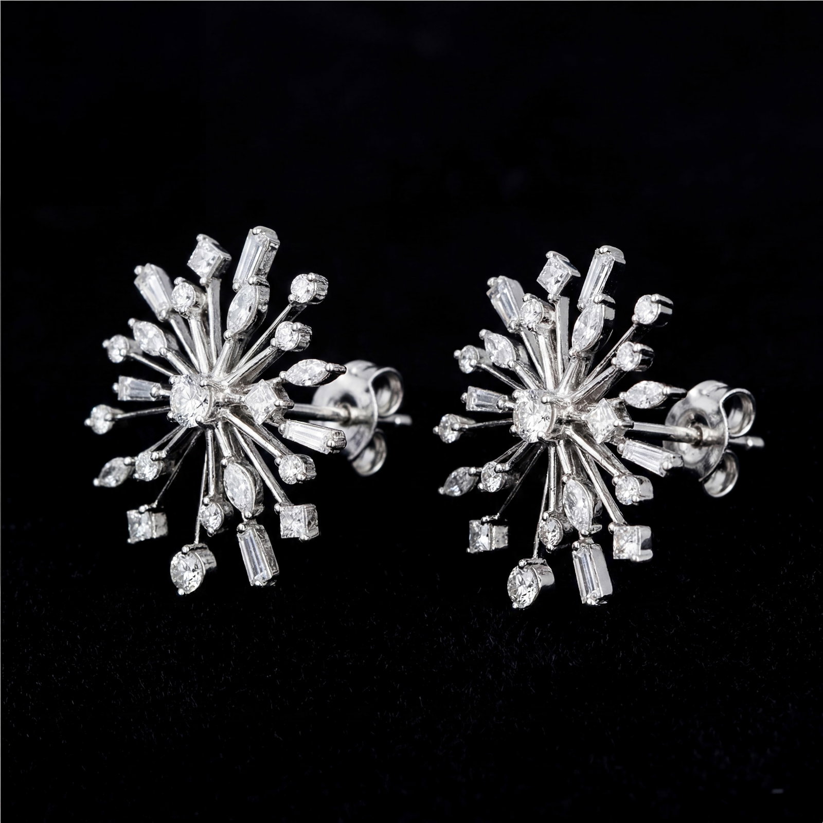 2.45 ctw Diamond Starburst Stud Platinum Earrings: Retail Value: $15,345 Epitomizing grandeur, this magnificent Starburst pair of earrings featuring White Diamond stands as a beacon of refined taste. Crafted with precision, the Cluster setting is seam