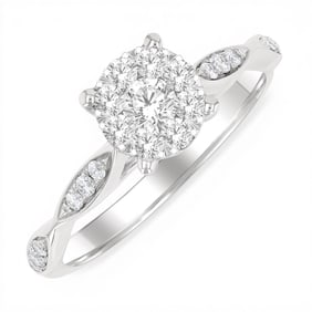 0.50 ctw Diamond Cluster Carved 14K White Gold Engagement Ring