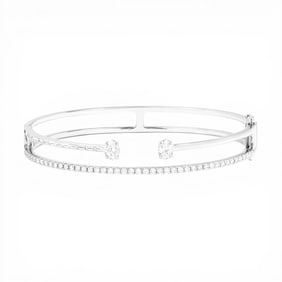 1.87 ctw Mixed Cut Diamond 18K White Gold 2-Row Bangle Bracelet