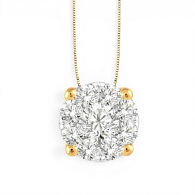 1.04 ctw Cluster Round Diamond 14K Yellow & White Gold Pendant