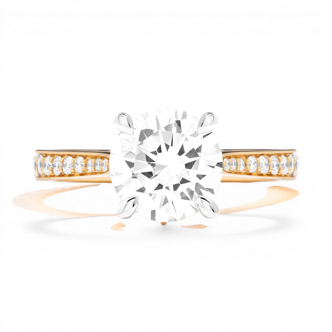 0.61 ctw White Diamond 18K Yellow & White Gold Engagement Ring: Defining modern elegance, this stunning Channel/Prong Set Diamond Shank ring featuring White Diamond captures the essence of style. The gemstones are nestled within a Solitaire framework, supported by