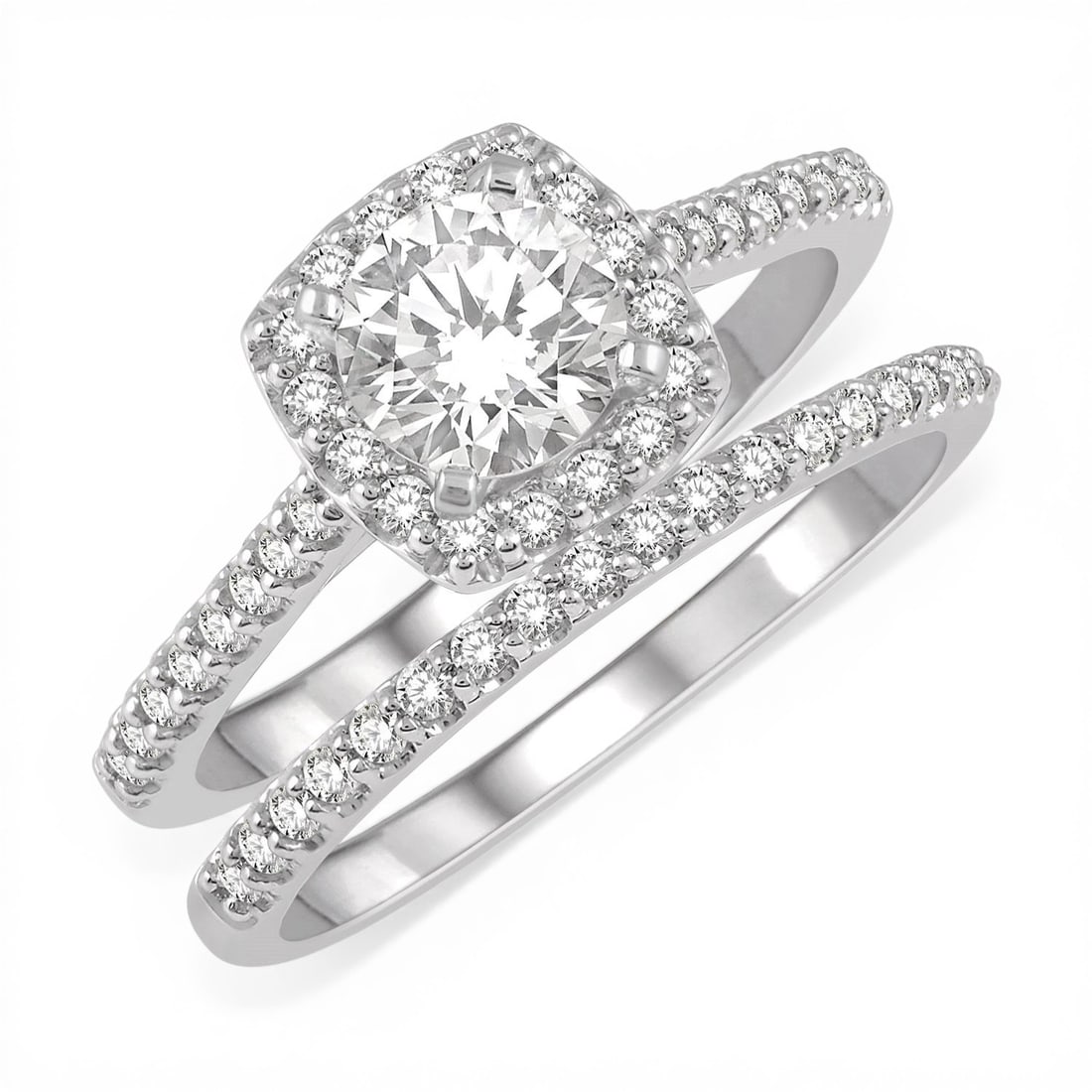 0.52 ctw Diamond Wedding Set 14K White Gold Ring: Rare and radiant, this breathtaking Wedding Set ring featuring White Diamond offers a touch of the extraordinary. Showcasing the gems in a Halo arrangement, the ring consists of 4.75 g of 14K White Go