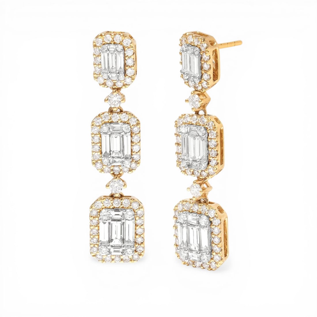2.11 ctw Graduating Baguette Diamond 18K Yellow & White Gold Earrings (1 of 3)