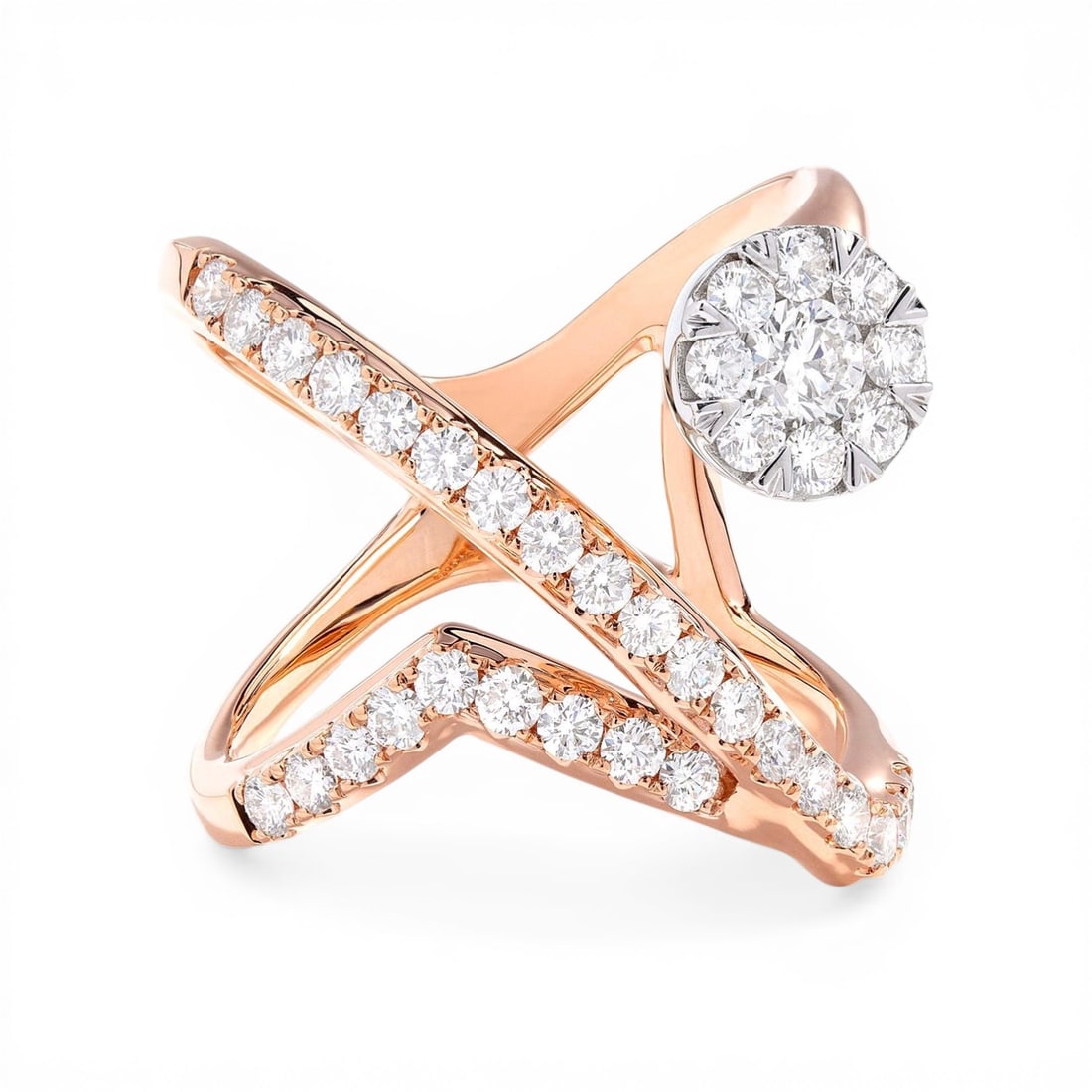 1.17 ctw Cluster Diamond 18K Rose & White Gold Ring: A testament to superior craftsmanship, this magnificent Cluster Ring featuring White Diamond is unparalleled. Crafted with precision, the Cluster setting is seamlessly integrated into 9.35 grams of 18