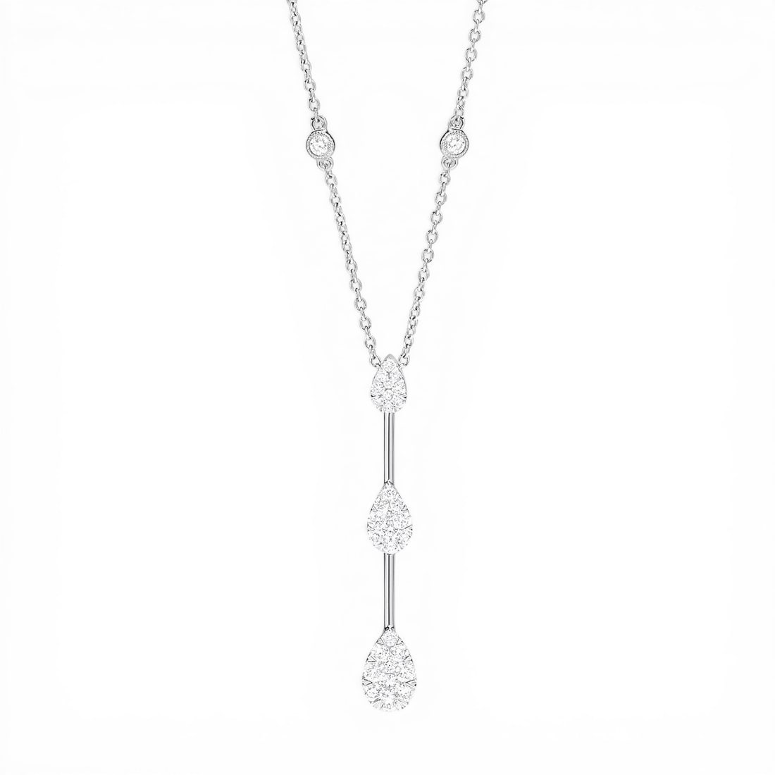 0.87 ctw Diamond Fiori Cluster 18K White Gold Pendant: A vision of luxury, this elegant Fiori Cluster pendant featuring White Diamond defines sophistication. Expertly mounted in a Drop Pendant setting, the pendant is crafted in 1.55 grams of solid 18K Whi
