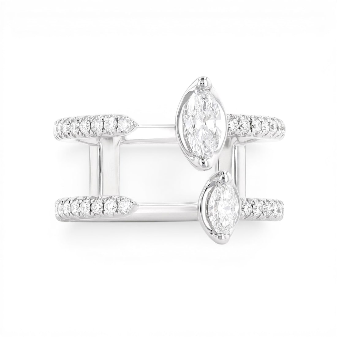 0.87 ctw Marquise & Round Diamond Floating 2-Row Ring 18K White Gold (1 of 3)