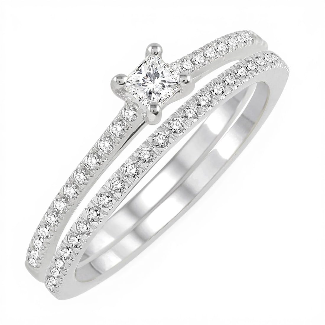0.40 ctw Princess Cut Diamond Bridal Wedding Set 14K White Gold (1 of 3)