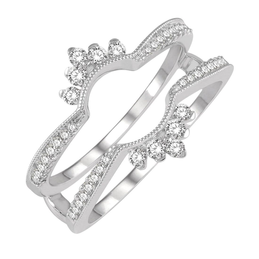 0.37 ctw Curved Diamond Insert Ring 14K White Gold: Timeless and sophisticated, this elegant Curved Center ring featuring White Diamond radiates enduring beauty. Expertly mounted in a Ring Enhancer/Insert setting, the ring is crafted in 3.9 grams of so