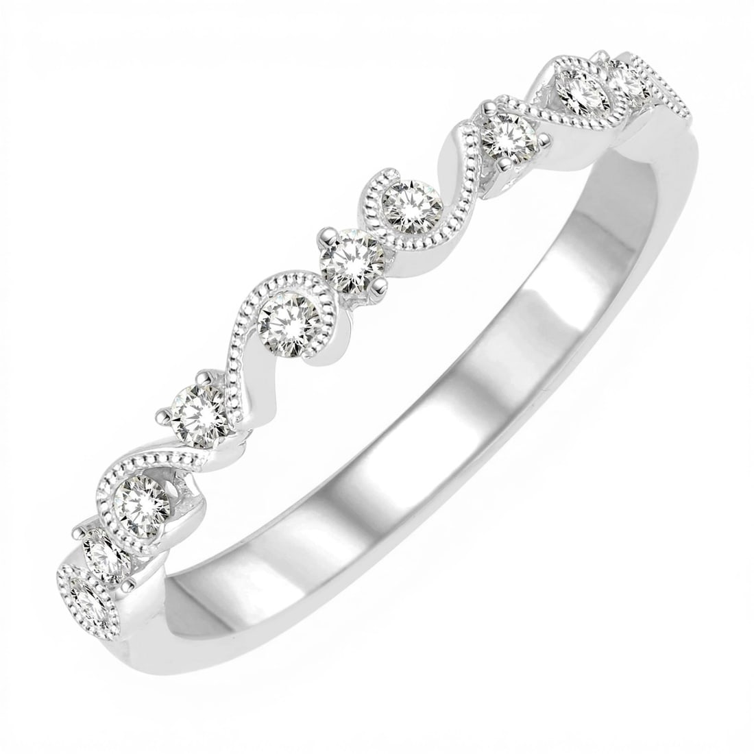0.22 ctw White Diamond 14K White Gold Ring: An exquisite masterpiece of haute joaillerie, this breathtaking Stack Band ring featuring Natural Diamonds is a true treasure. Crafted with precision, the Band setting is seamlessly integrated into 1.