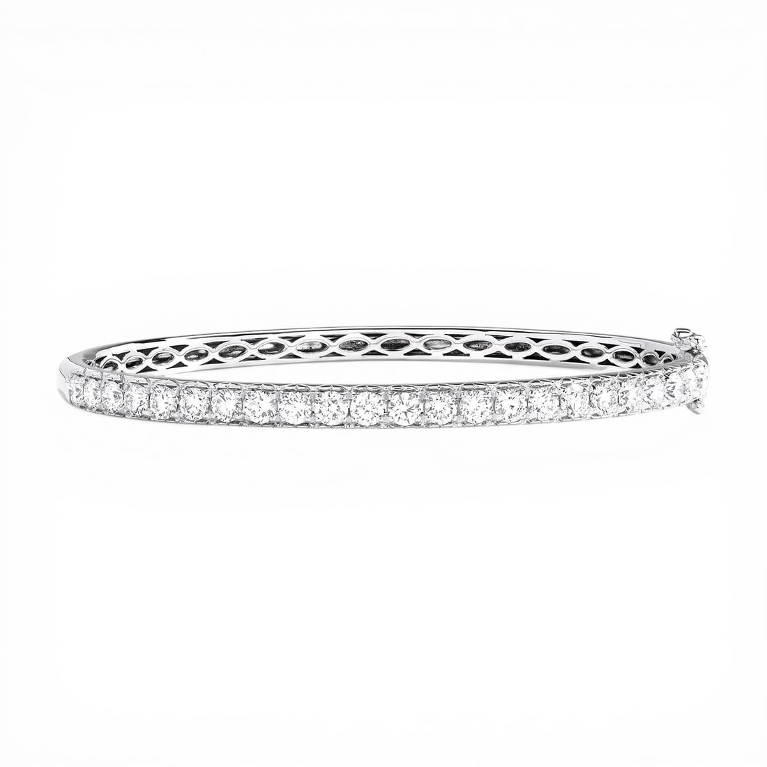 2.99 ctw Diamond 18K White Gold Bangle: Timeless and sophisticated, this elegant Timeless bangle featuring White Diamond radiates enduring beauty. Expertly mounted in a Shared Prong Bangle setting, the bangle is crafted in 15.75 grams of so
