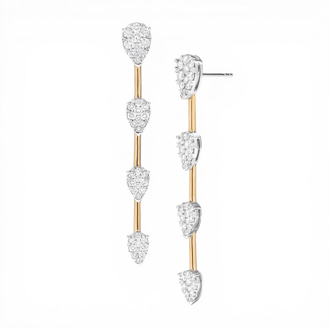 1.65 ctw White Diamond Fiori Cluster 18K Yellow & White Gold Earrings: A testament to superior craftsmanship, this stunning Cluster pair of earrings featuring White Diamonds is unparalleled. A detailed Cluster gallery secures the stones, rendered in 5.6 grams of lustrous