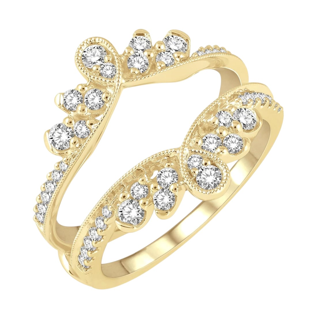 0.57 ctw Milgrain Twist Diamond Insert Ring 14K Yellow Gold: An exquisite masterpiece of haute joaillerie, this exquisite Milgrain Twist ring featuring White Diamond is a true treasure. Crafted with precision, the Insert/Guard Ring setting is seamlessly integra