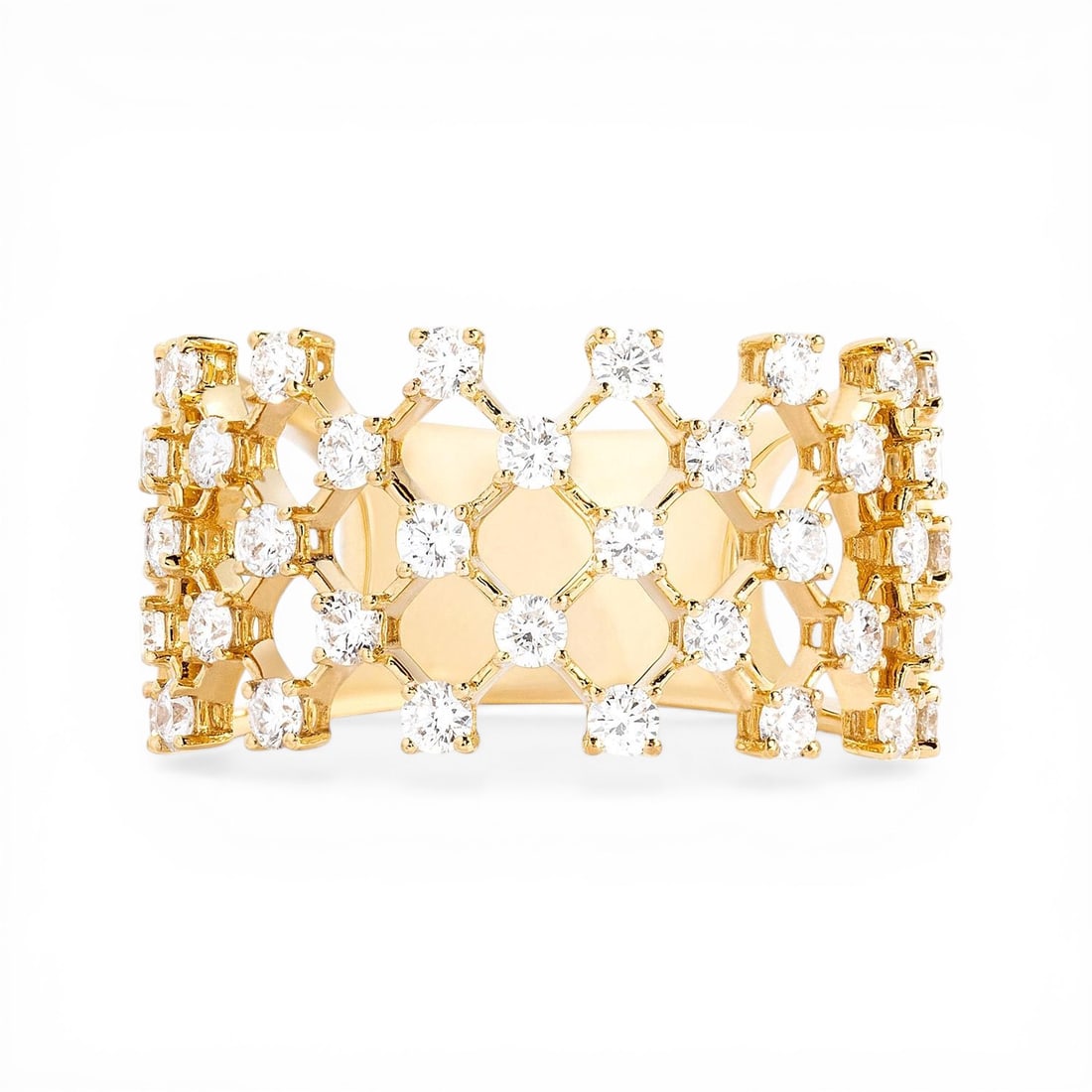 1.05 ctw White Diamond Silk Band 18K Yellow Gold Ring: An exquisite masterpiece of haute joaillerie, this magnificent Silk ring featuring White Diamond is a true treasure. Showcasing the gems in a Cluster arrangement, the ring consists of 4.75 g of 18K Ye