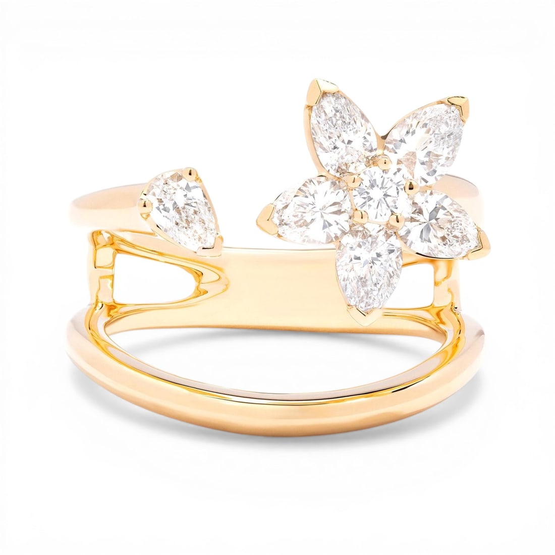 1.31 ctw Diamond Floating Flower 18K Yellow Gold Ring (1 of 3)