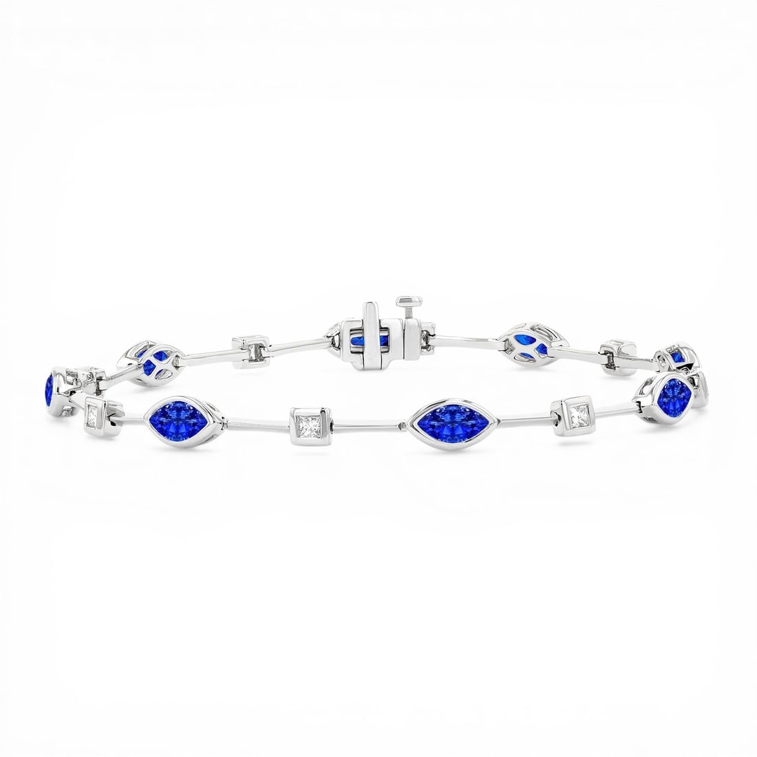 0.35 ctw Diamond & Blue Sapphire Alternating Link 18K White Gold Bracelet (1 of 2)