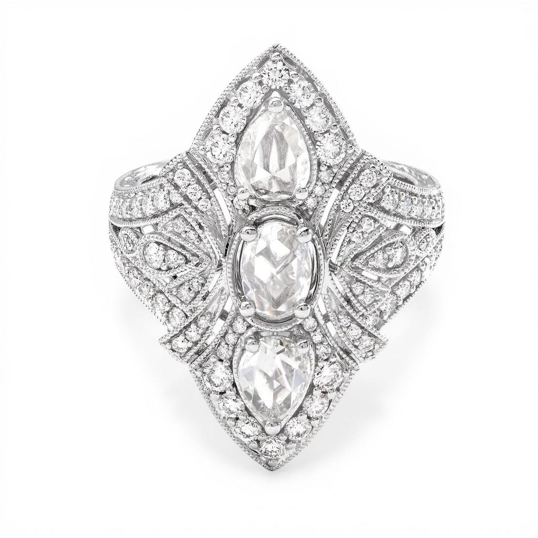 2.24 ctw Diamond Mademoiselle Vintage Cluster 18K White Gold Ring (1 of 3)