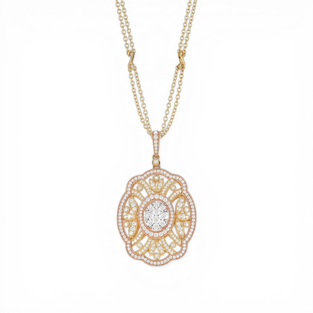 2.14 ctw White Diamond 18K Tri-Color Gold Cluster Pendant (1 of 3)
