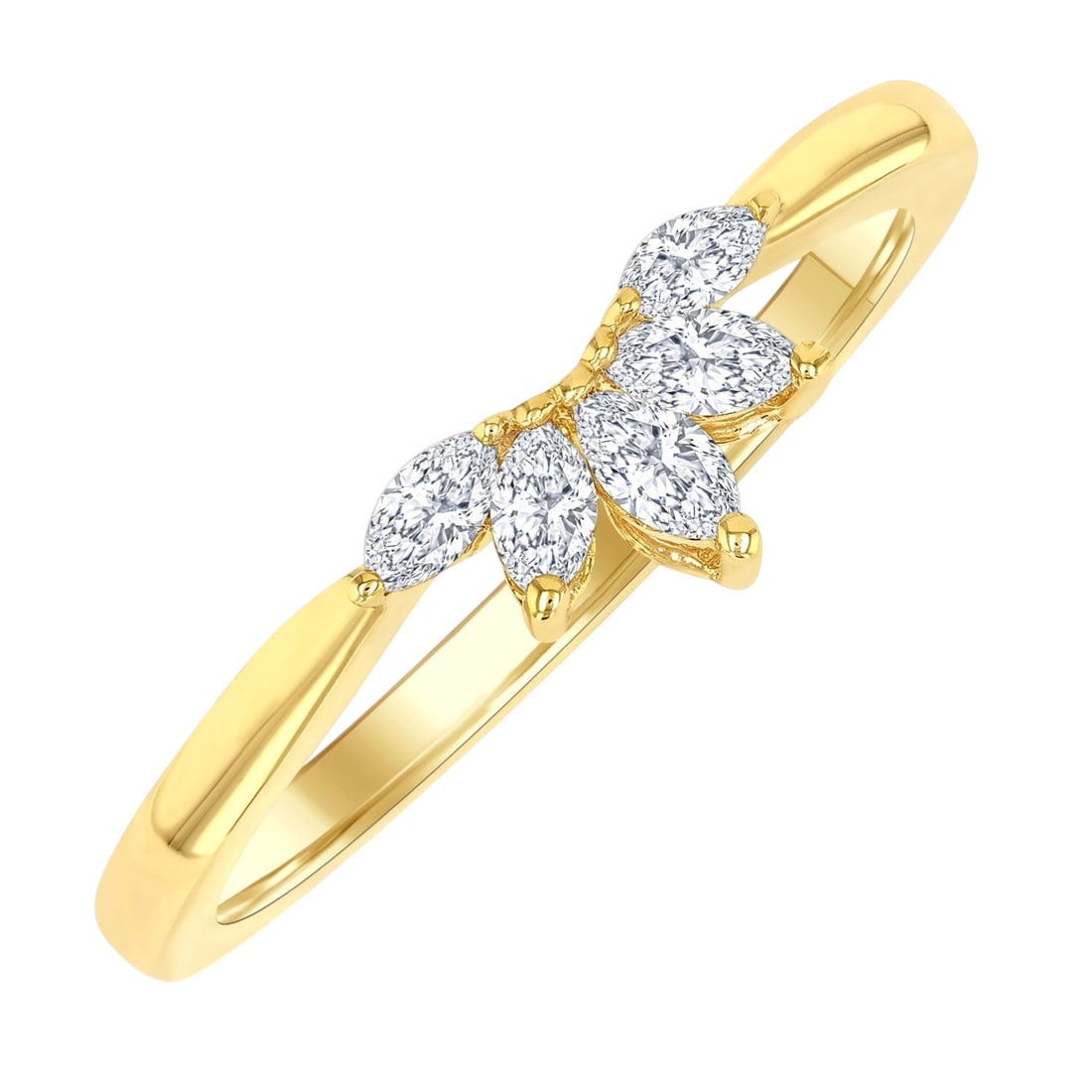 0.23 ctw Marquise Diamond Half Flower Motif 14K Yellow Gold Ring: A testament to superior craftsmanship, this magnificent Half Flower Motif Chevron ring featuring White Diamond is unparalleled. A detailed Cluster gallery secures the stones, rendered in 1.75 grams of