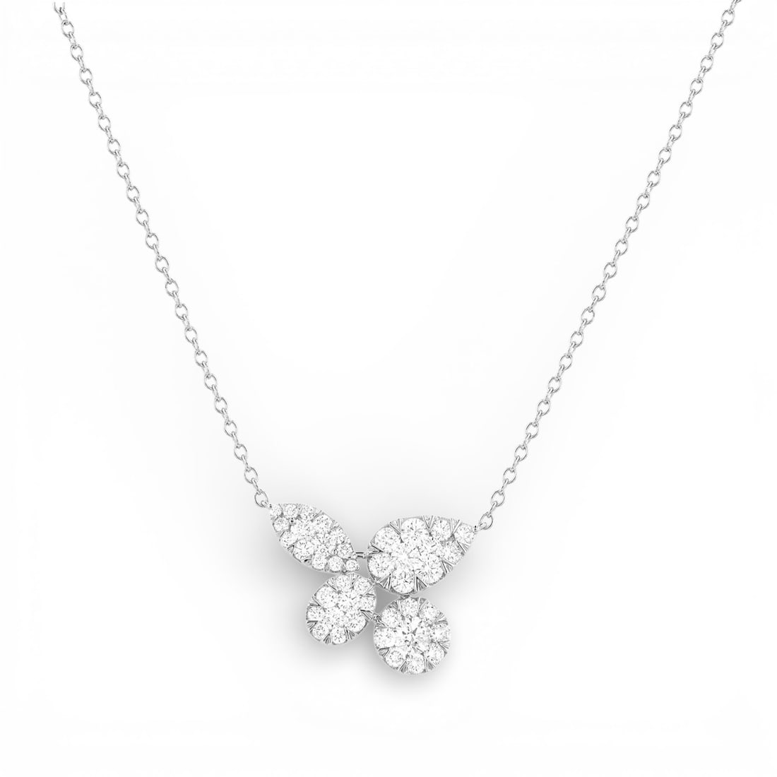 1.44 ctw Diamond Fiori Cluster 18K White Gold Necklace: Captured in a moment of brilliance, this magnificent Fiori Floral Cluster necklace featuring Natural Diamonds speaks to the connoisseur. The gemstones are nestled within a Cluster framework, supported