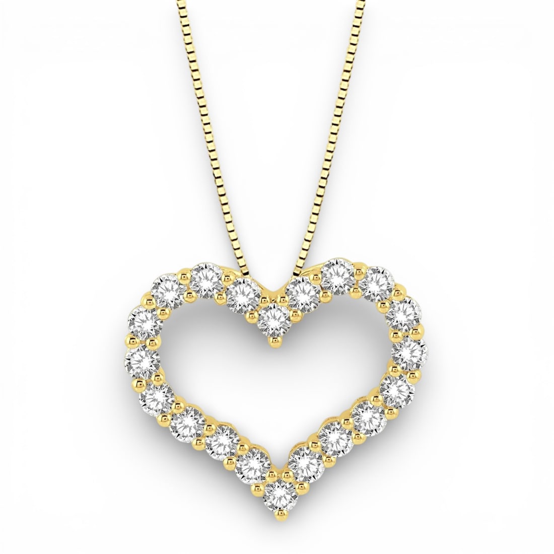 1.0 ctw Heart Shape Diamond 14K Yellow Gold Pendant: Timeless and sophisticated, this elegant Heart Shape pendant featuring White Diamond radiates enduring beauty. Securely held in a classic Open Framework design, the pendant is forged from 1.4 grams of
