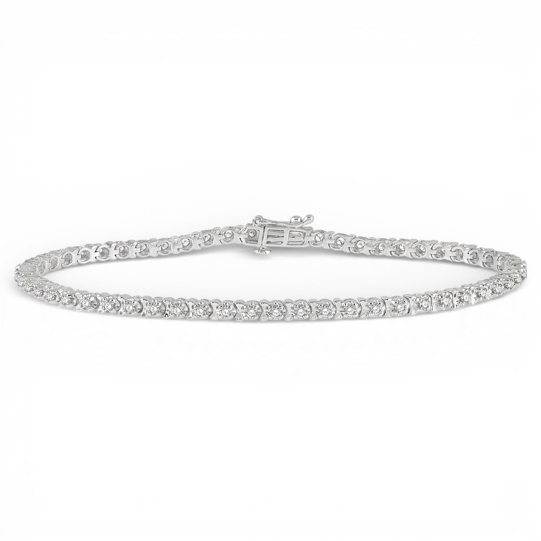 1.02 ctw Diamond 14K White Gold Tennis Bracelet: An exquisite masterpiece of haute joaillerie, this stunning Tulip bracelet featuring White Diamond is a true treasure. A detailed Continuous Line gallery secures the stones, rendered in 8.6 grams of l