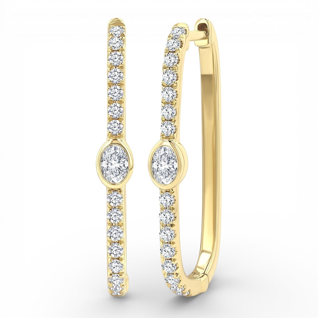 0.44 ctw Diamond Rectangular Hoop 14K Yellow Gold Earrings: Captured in a moment of brilliance, this breathtaking Rectangular pair of earrings featuring White Diamond speaks to the connoisseur. The gemstones are nestled within a Bezel and Shared Prong framewor