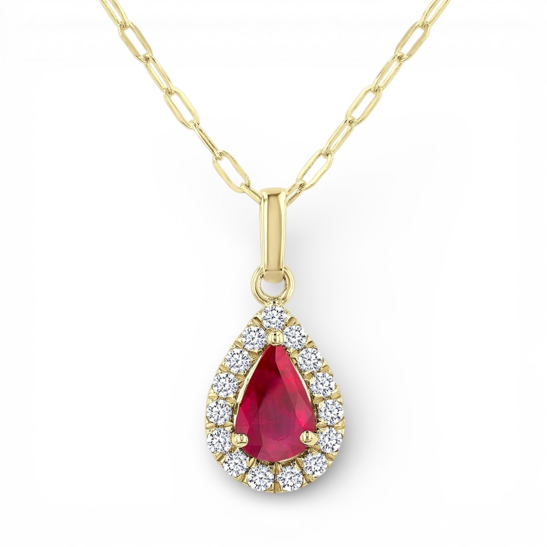 6x4mm Pear Ruby and 0.15 ctw White Diamond 14K Yellow Gold Pendant (1 of 2)