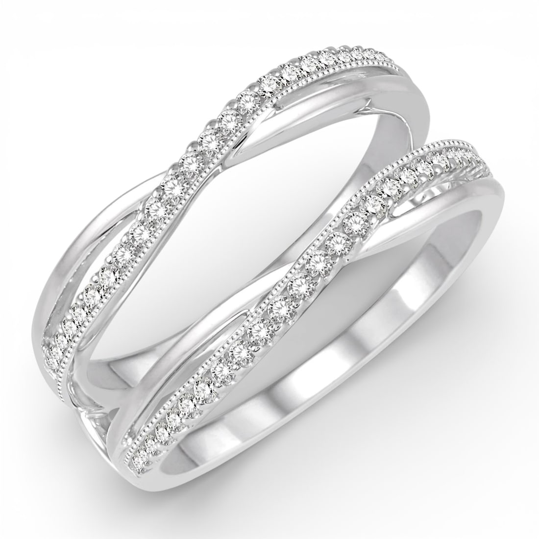 0.28 ctw Diamond Insert Ring 14K White Gold: Epitomizing grandeur, this breathtaking inter-twined ring featuring Natural Diamonds stands as a beacon of refined taste. A detailed Insert/Ring Guard gallery secures the stones, rendered in 4.0 grams