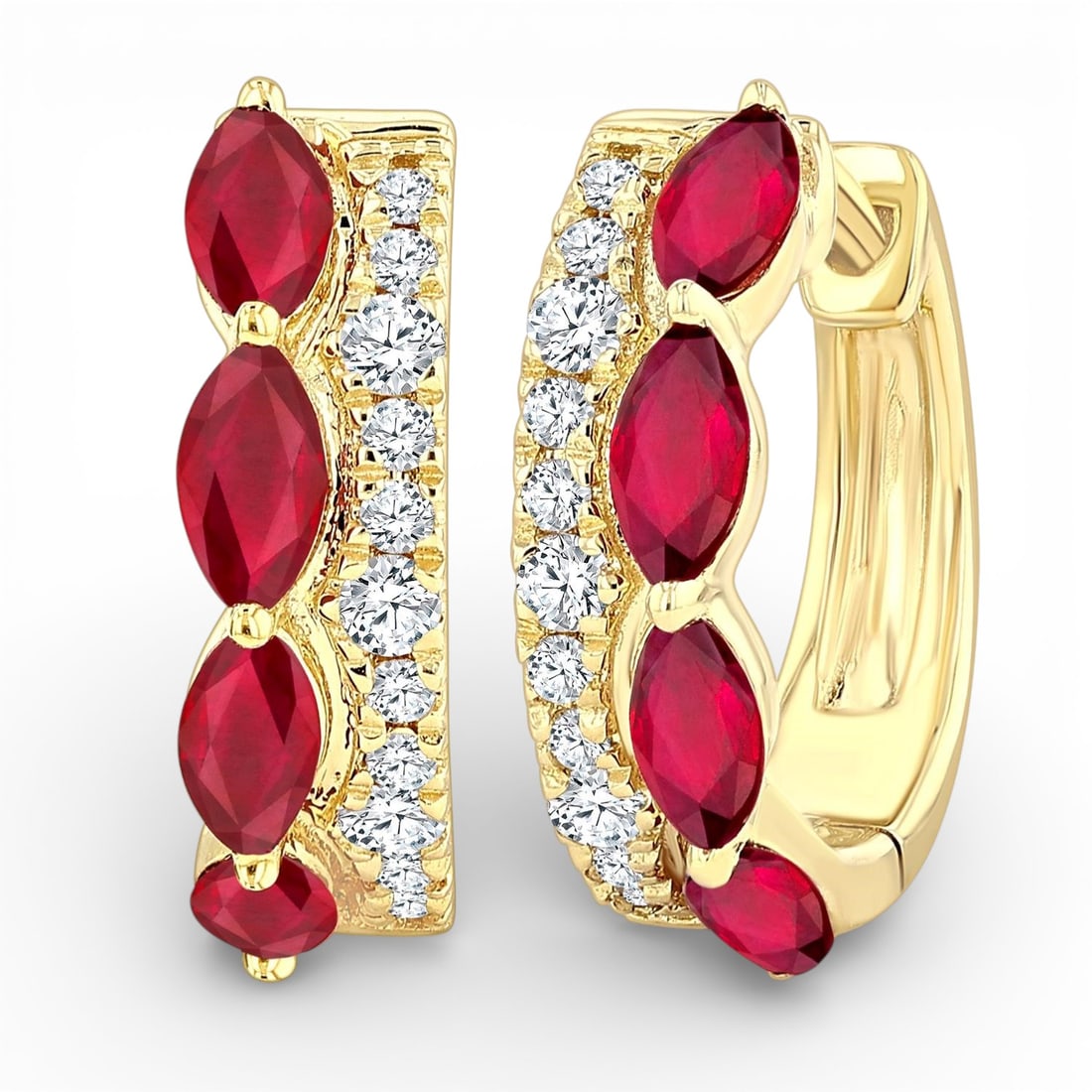 4x2mm Ruby and 0.17 ctw Diamond 10K Yellow Gold Hoop Earrings (1 of 3)