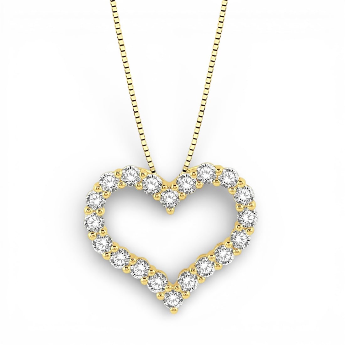 0.75 ctw White Diamond Heart Outline 14K Yellow Gold Pendant Necklace: Epitomizing grandeur, this stunning Heart Shape pendant necklace featuring White Diamonds stands as a beacon of refined taste. Crafted with precision, the Outline Setting is seamlessly integrated into