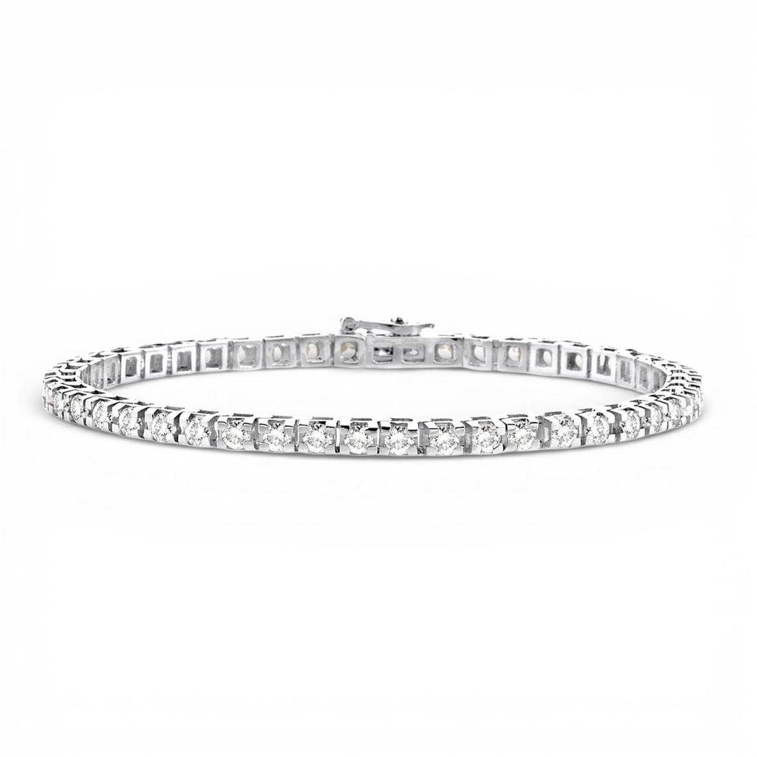 5.0 ctw Square Shape Diamond Tennis Bracelet 14K White Gold: Timeless and sophisticated, this elegant Square Shape Tennis bracelet featuring White Diamond radiates enduring beauty. Expertly mounted in a Tennis setting, the bracelet is crafted in 17.0 grams of s