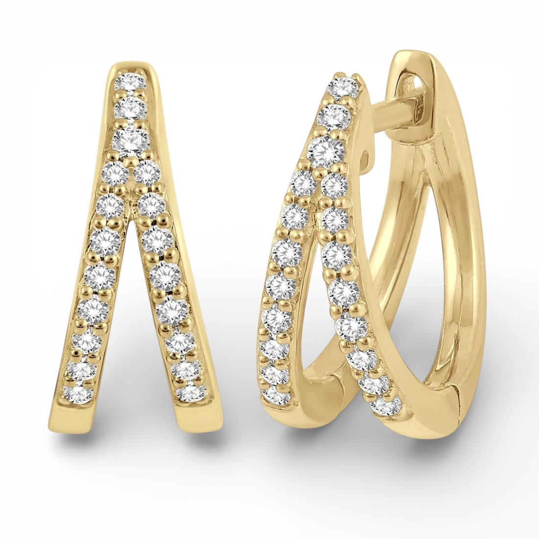 0.20 ctw White Diamond 10K Yellow Gold Huggie Earrings: An exquisite masterpiece of haute joaillerie, this elegant Split Round Cut pair of earrings featuring White Diamond is a true treasure. Showcasing the gems in a Huggie Hoop arrangement, the earrings c