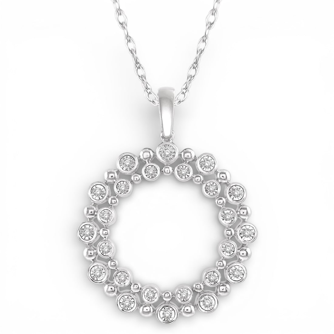 0.15 ctw Diamond Twin Halo 10K White Gold Pendant: Defining modern elegance, this stunning Twin Halo pendant featuring White Diamond captures the essence of style. Expertly mounted in a Cluster setting, the pendant is crafted in 2.8 grams of solid 10K