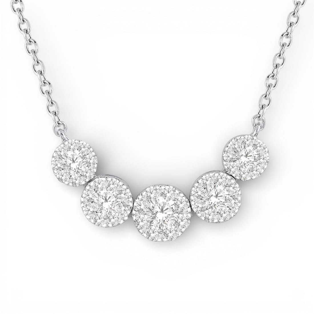 0.50 ctw Diamond Cluster 14K White Gold Necklace: An exquisite masterpiece of haute joaillerie, this stunning Cluster necklace featuring White Diamond is a true treasure. A detailed Cluster gallery secures the stones, rendered in 0.9 grams of lustrou