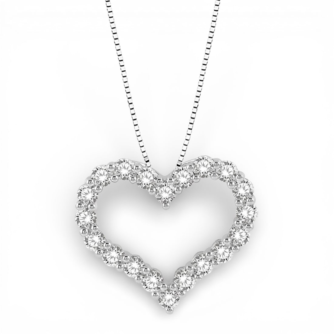 0.75 ctw Heart Diamond 14K White Gold Pendant Necklace: A symphony of light and color, this breathtaking Heart Shape pendant featuring White Diamond embodies the pinnacle of luxury. Expertly mounted in an Open Heart Frame setting, the pendant is crafted in