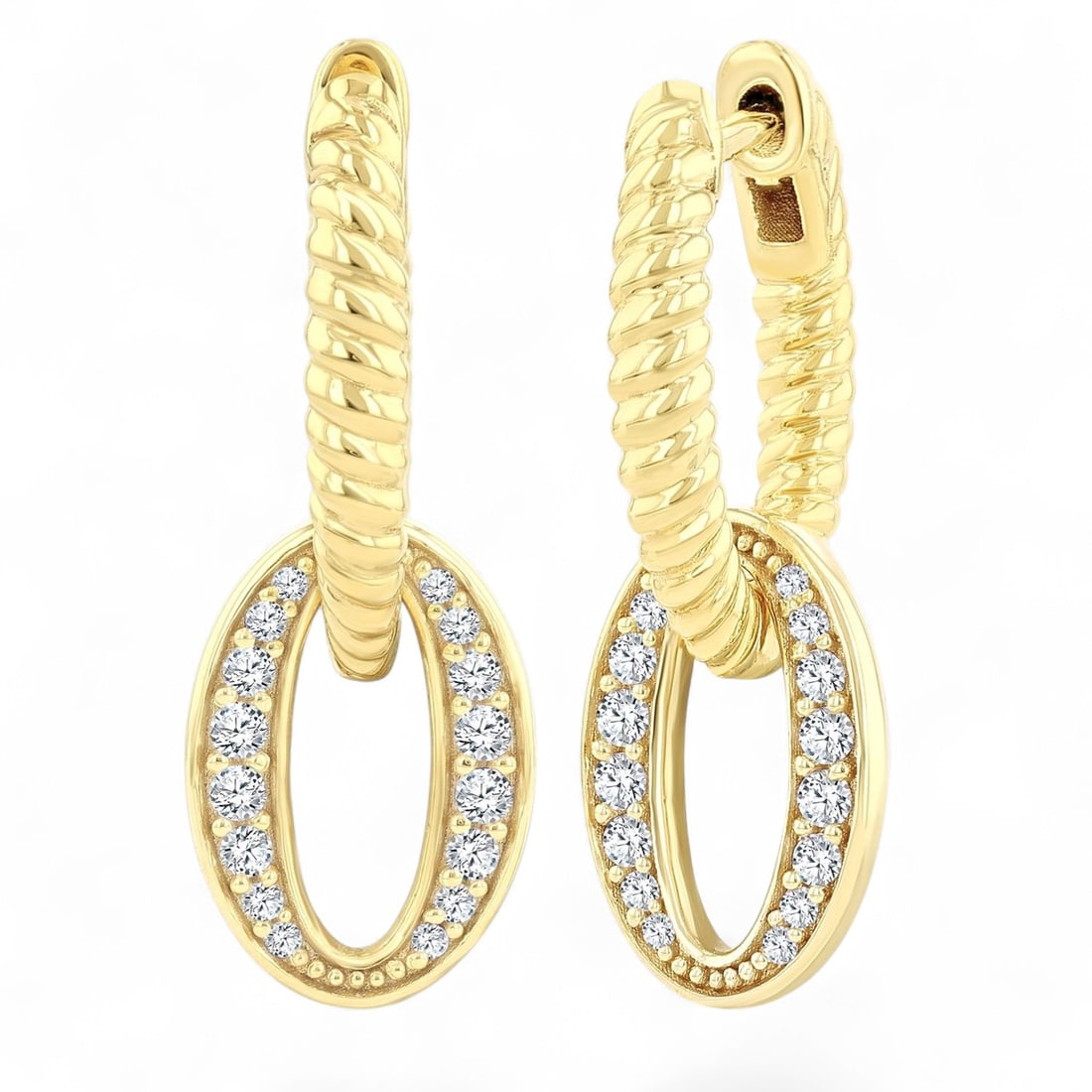 0.25 Ctw Interlocked Rope Diamond Modern 10K Yellow Gold Earrings - Certified: Captured in a moment of brilliance, this stunning Interlocked Rope pair of earrings featuring Natural Diamonds speaks to the connoisseur. The gemstones are nestled within a Pave framework, supported b