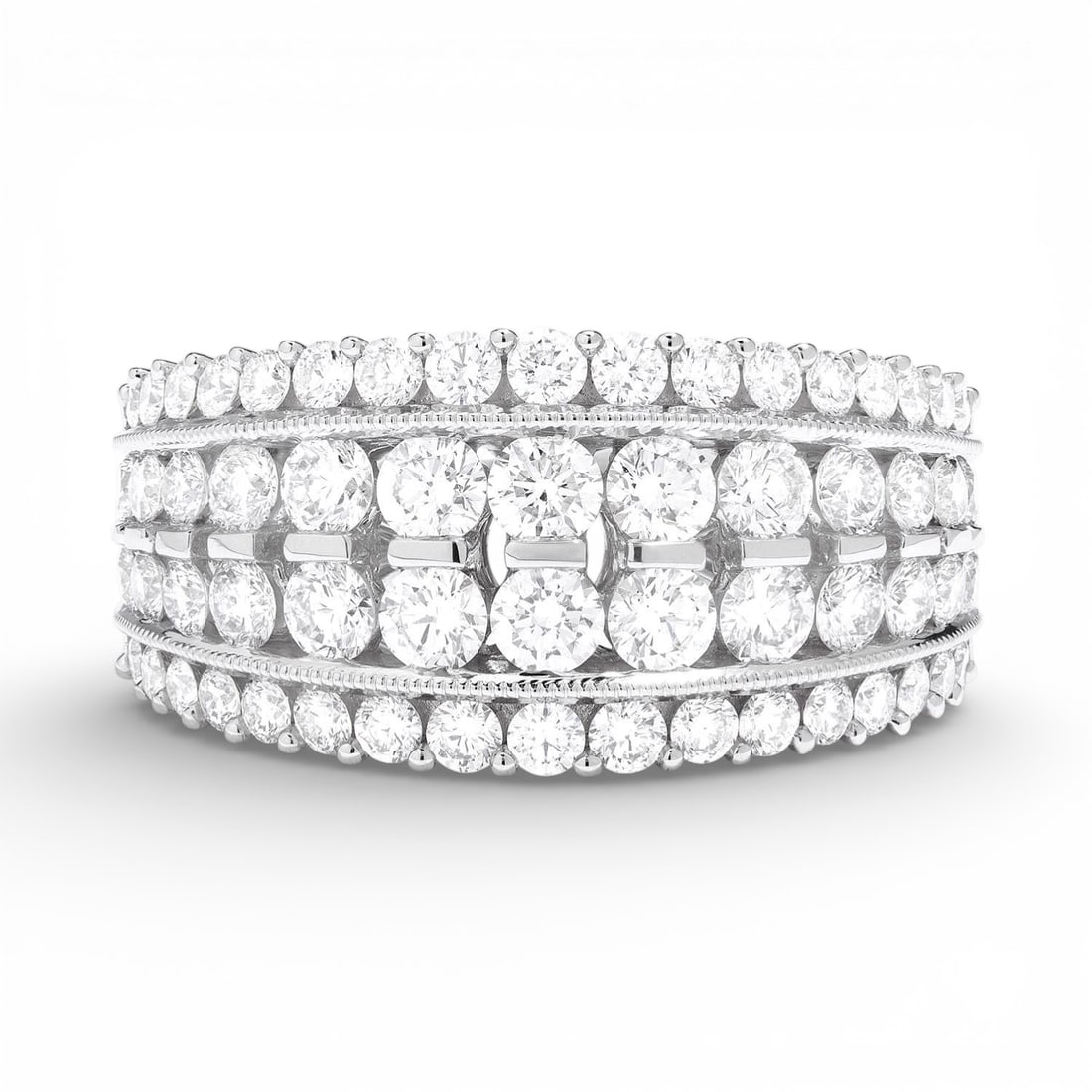 2.02 ctw Duchess Classic 4-Row Diamond Band 18K White Gold Ring: Timeless and sophisticated, this stunning 4-Row Band ring featuring White Diamond radiates enduring beauty. The gemstones are nestled within a Multi-Row Band framework, supported by a substantial 7.15