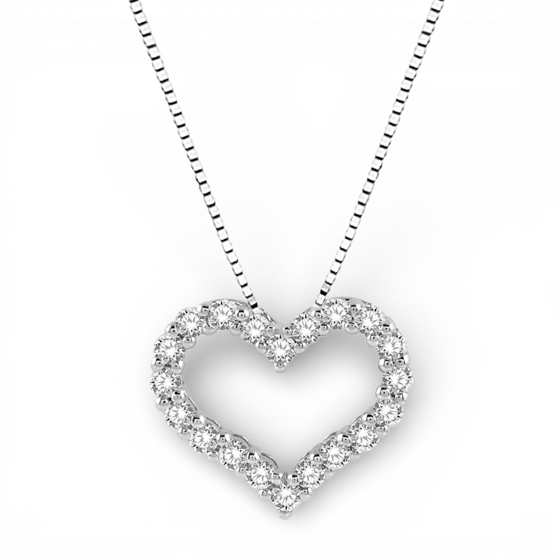 0.50 ctw Diamond Heart Pendant With Chain 14K White Gold: A testament to superior craftsmanship, this elegant Heart Outline Frame pendant featuring White Diamond is unparalleled. A detailed Heart Outline Frame gallery secures the stones, rendered in 1.05 gra