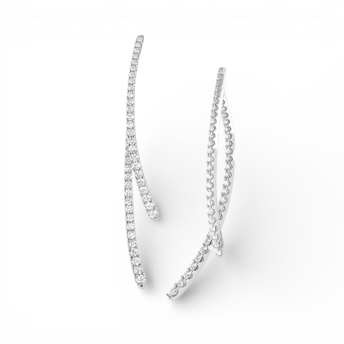 2.02 ctw White Diamond Duchess Dangle 18K White Gold Earrings: Timeless and sophisticated, this magnificent Curved Double Dangle pair of earrings featuring White Diamond radiates enduring beauty. Expertly mounted in a Dangle setting, the earrings are crafted in 7