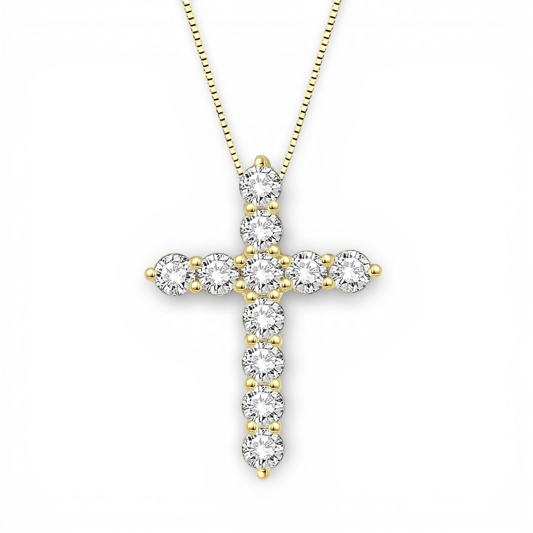 0.76 ctw Round Diamond Cross Pendant 14K Yellow Gold: Captured in a moment of brilliance, this exquisite Cross pendant featuring White Diamond speaks to the connoisseur. Expertly mounted in a Prong setting, the pendant is crafted in 0.7 grams of solid 14