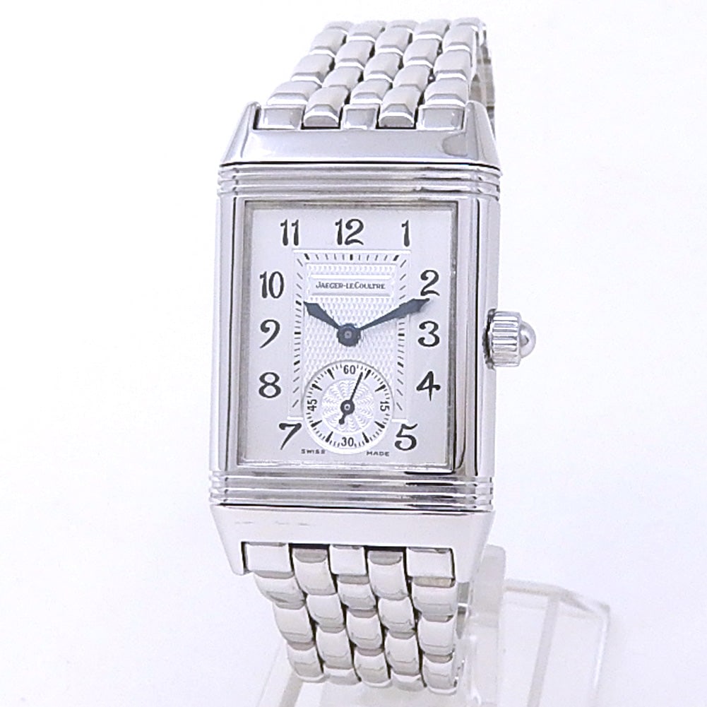 Jaeger-LeCoultre Reverso Duetto Q2568120 Stainless Steel Silver Dial: The Jaeger-LeCoultre Reverso Duetto, Reference Q2568120, represents the pinnacle of watchmaking duality and elegance. Housed in a finely crafted stainless steel case, this iconic timepiece features a 