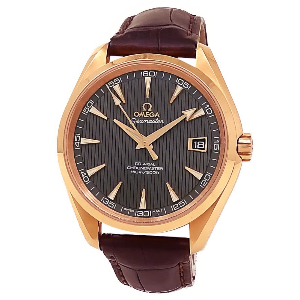 Omega Seamaster Aqua Terra 231.53.42.21.06.001 18k Rose Gold Grey Dial: The Omega Seamaster Aqua Terra, Reference 231.53.42.21.06.001, is an exceptional statement of horological luxury and timeless maritime legacy. Masterfully crafted from 18k rose gold, the polished case