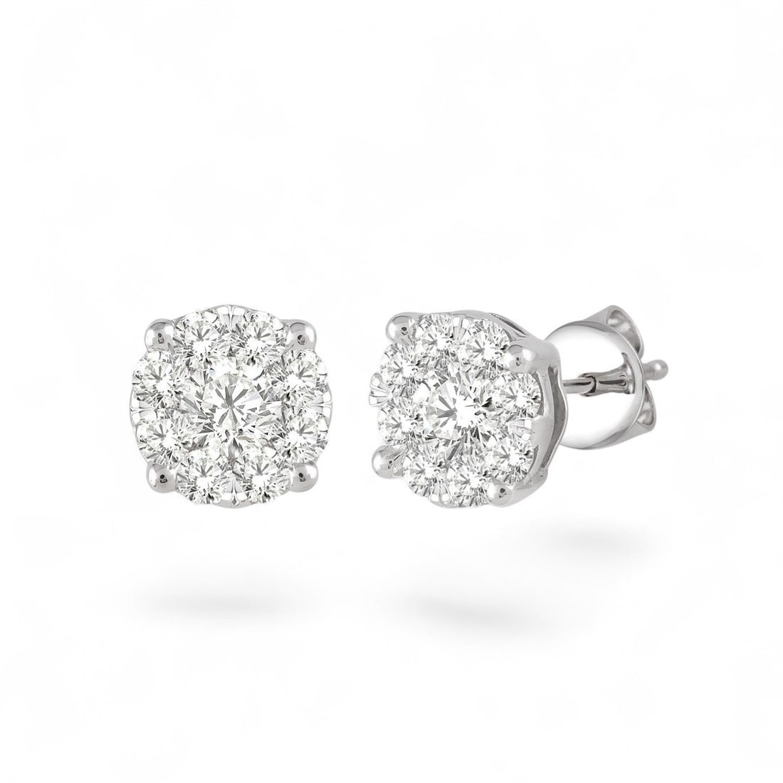 0.17 Ctw Cluster White Diamond Modern 14K White Gold Earrings - Certified (1 of 3)