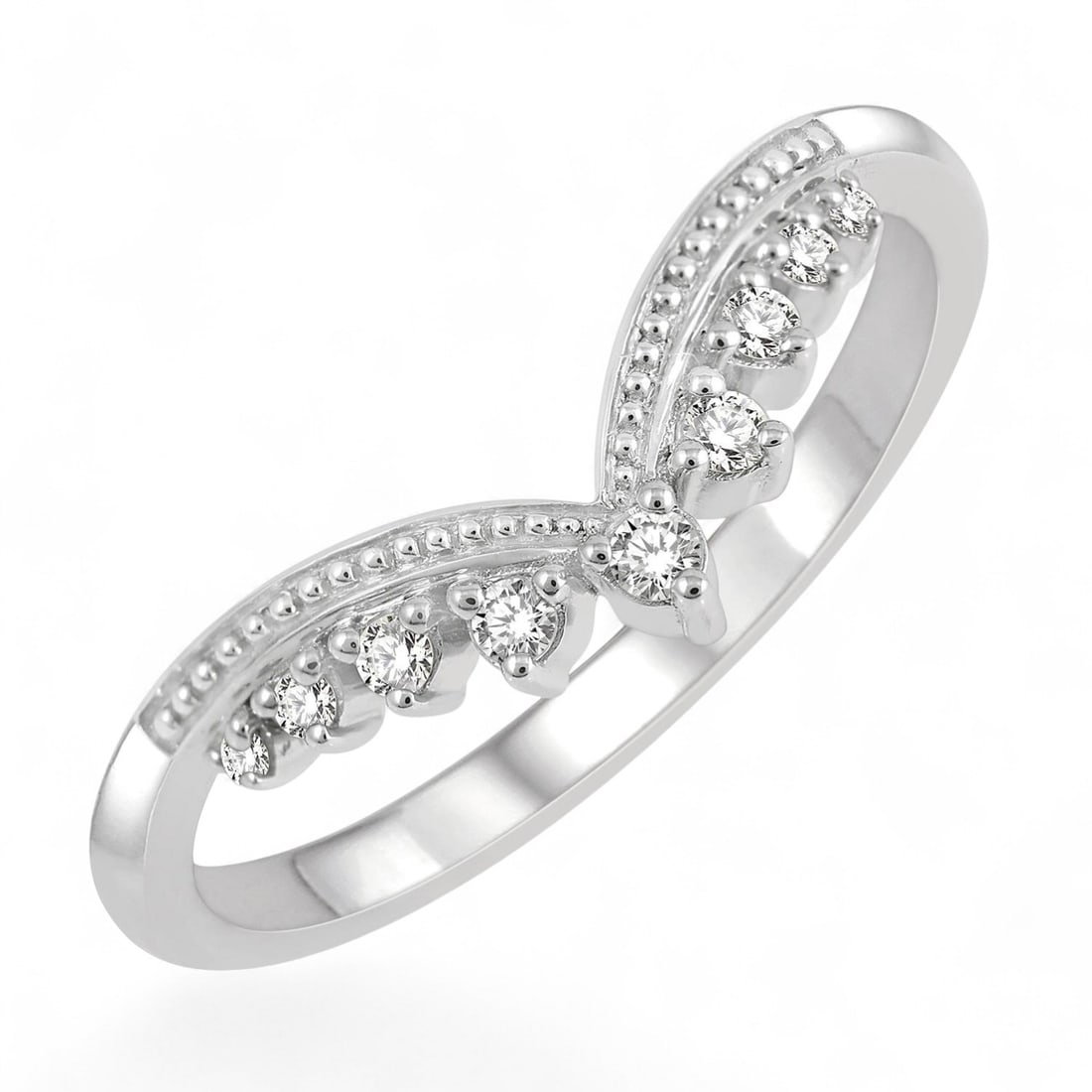 0.1 Ctw Chevron Wedding Diamond Modern 14K White Gold Ring - Certified (1 of 3)