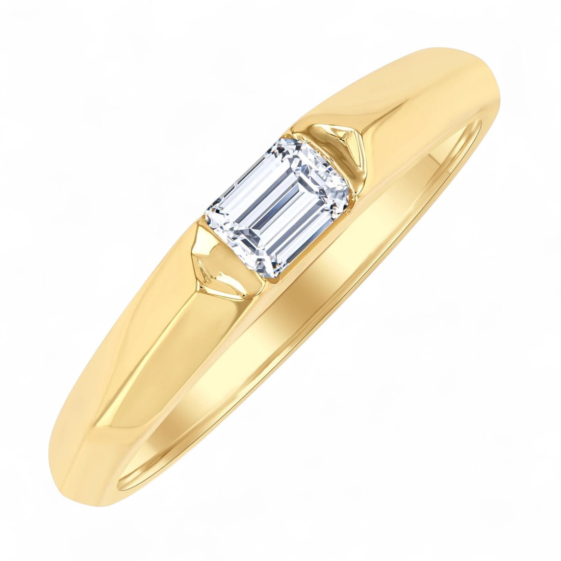 0.32 Ctw East-West Set Emerald Cut Solitaire Diamond Modern 14K Yellow Gold Ring - Certified (1 of 3)