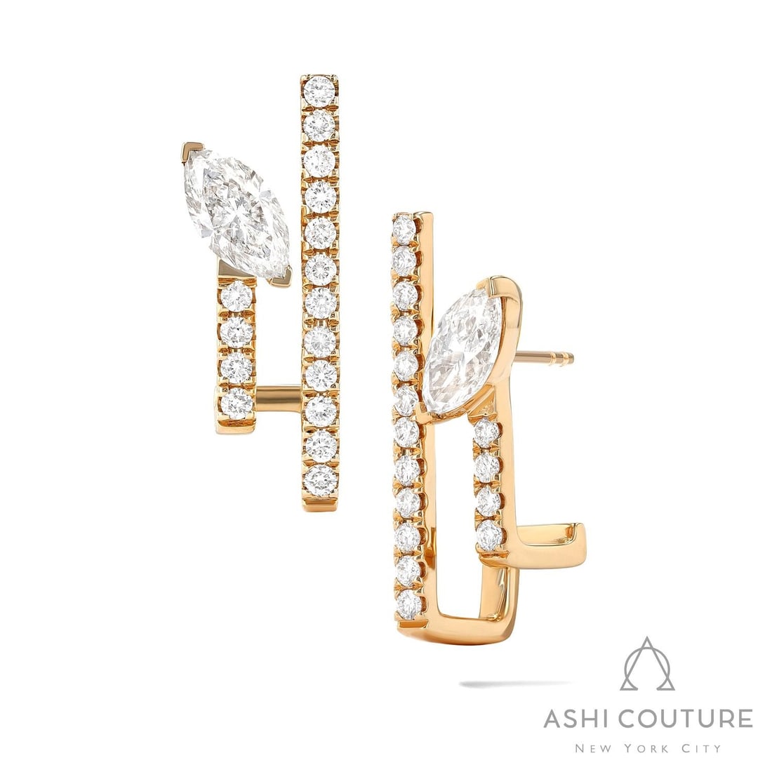 0.89 ctw Marquise Diamond and 0.25 ctw Accent 18K Yellow Gold Earrings (1 of 3)