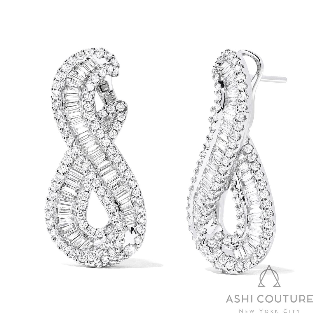 2.9 ctw Infinity Baguette & Round Diamond 18K White Gold Earrings (1 of 3)